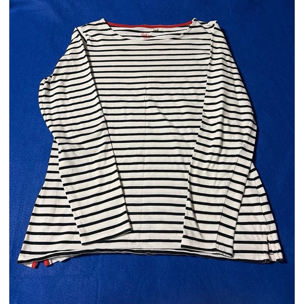 Boden Striped Long Sleeve T-Shirt - White & Navy - Women's US 8 / UK 12